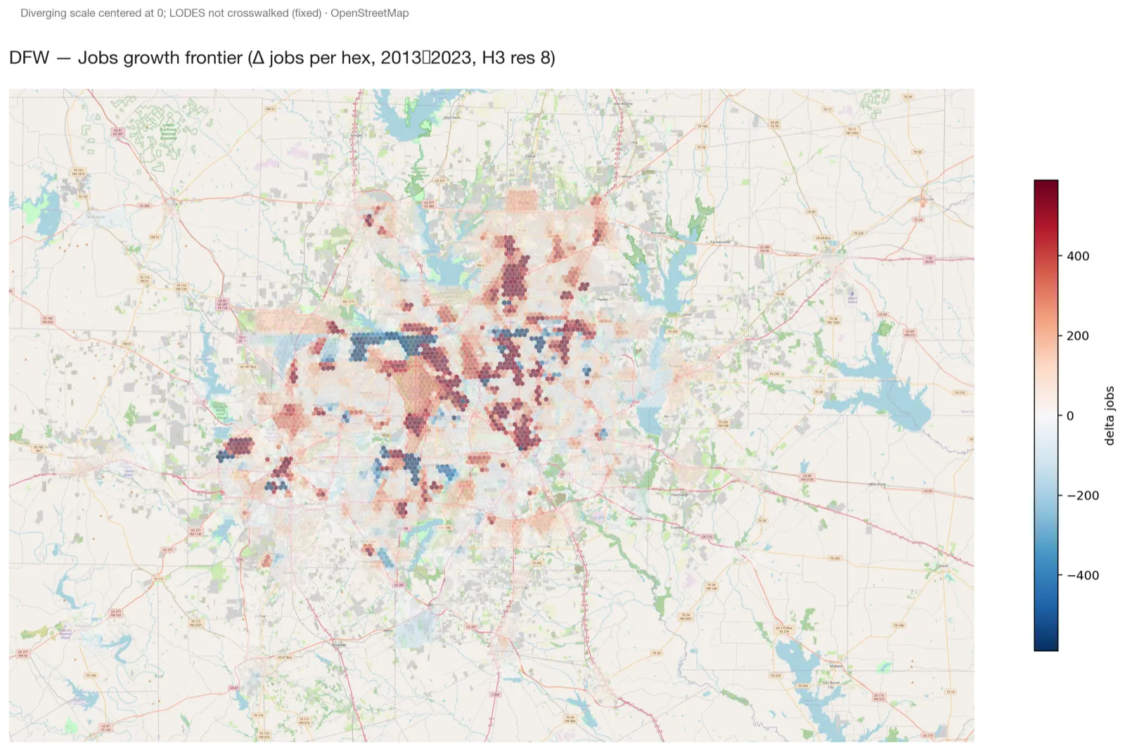 DFW jobs growth by H3 hex